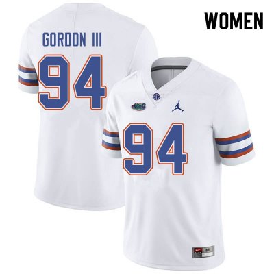 Women's Florida Gators #94 Moses Gordon III NCAA Jordan Brand White Authentic Stitched College Football Jersey IKP2162EM